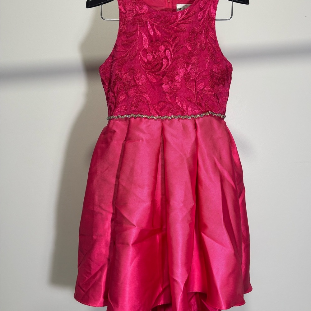 Rare Editions Girls Pink Floral Hi-Low Fit & Flare Dress Size 12 Sleeveless